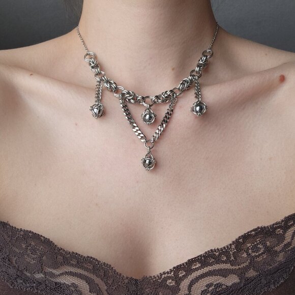 Gothic chunky silver chandelier medieval necklace ✦ unique statement necklace ✦ - Picture 8 of 8